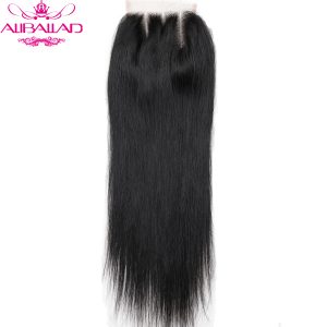 Aliballad Brazilian Straight 4x4 Lace Closure Three Part Non-Remy Hair Natural Color Human Hair Free Shipping 10-20 Inch