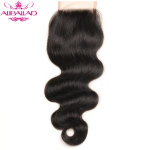 Aliballad Brazilian Body Wave 4x4 Lace Closure Free Part Non-Remy Hair 10-20 Inch Natural Color 100% Human Hair