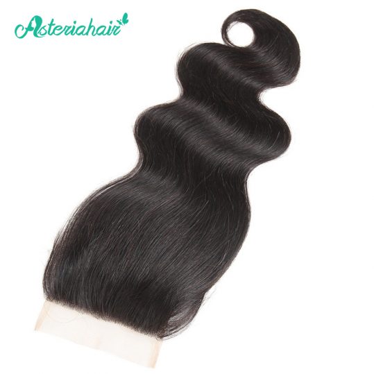 Asteria Hair Brazilian Human Hair Body Wave 4X4 Lace Closure with Baby Hair 8-20 inches Natural Black Non-Remy Hair