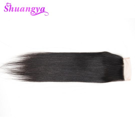 shuangya Brazilian straight hair lace closure 4*4 free part swiss lace medium brown non-remy hair 120% density 100% human hair