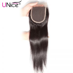UNICE HAIR Brazilian Straight Hair Closure Free Part Human Hair Lace Closure 10"-20" Non-remy Hair Swiss Lace 4"x4" 1 Piece