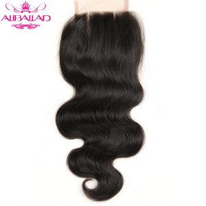 Aliballad Brazilian Body Wave Lace Closure Three Part 4X4 Natural Color Non-Remy Hair Closure 100% Human Hair