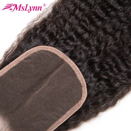 Mslynn Brazilian Kinky Straight Hair Lace Closure 4x4 Nature Color 100% Non-remy Human Hair Closure With Baby Hair Free Shipping