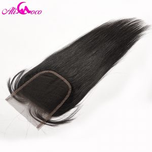 Ali Coco Hair Brazilian Straight Lace Closure With Baby Hair 4x4 Free Part Human Hair Closure Non Remy Hair Free Shipping