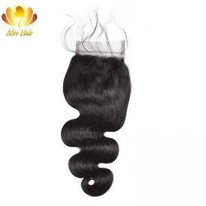 Ali Afee Lace Closure Brazilian Body Wave Non-Remy Human Hair 4*4 Swiss Lace With 130% Density Middle Part Closure 8''-20''