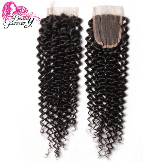 Beauty Forever Curly Lace Closure Brazilian Hair 100% Non-Remy Human Hair 4*4 Free Part 120% Density Natural Color 10-20 inch