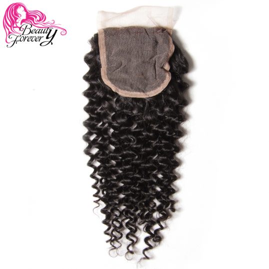 Beauty Forever Curly Lace Closure Brazilian Hair 100% Non-Remy Human Hair 4*4 Free Part 120% Density Natural Color 10-20 inch