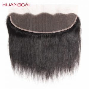 HuangCai Brazilian lace Frontal Closure Straight Human Hair 13x4 with baby hair One Bundle Ear To Ear Non Remy 8-18Inch