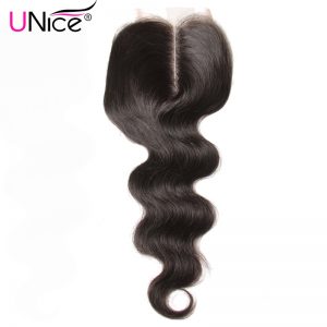 UNice Hair Brazilian Body Wave Closure Swiss Lace Middle Part Non-Remy Human Hair Lace Closure 120% Density 1 Piece 10-20"