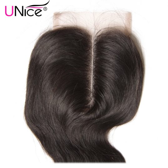 UNice Hair Brazilian Body Wave Closure Swiss Lace Middle Part Non-Remy Human Hair Lace Closure 120% Density 1 Piece 10-20"