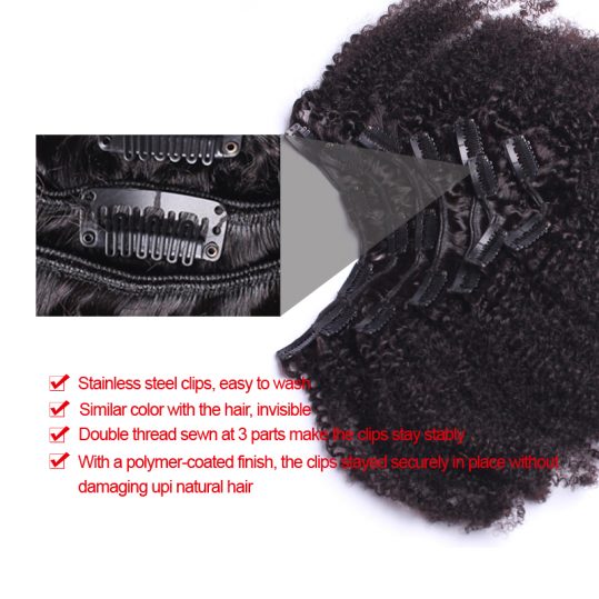 Clip In Human Hair Extensions 4B 4C Afro Kinky Curly Brazilian Hair Non Remy Full Head 7 Pcs Honey Queen Hair Products