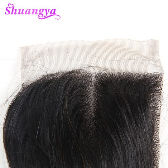 shuangya hair Brazilian loose wave lace closure free part 4*4inch swiss lace medium brown human hair natural black non-remy hair