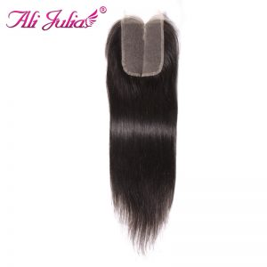 Ali Julia Hair Products Brazilian Straight Lace Closure Middle Part 120% Density Non Remy Natural Color 10-20 inches Closure