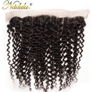 Nadula Hair 130% Density Brazilian Curly Hair Lace Frontal Non Remy Hair 13x4 Ear to Ear Free Part Closure Natural Color