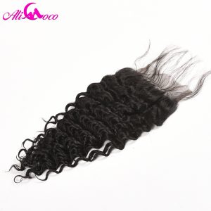 Ali Coco Hair Brazilian Deep Wave Lace Closure With Baby Hair 4x4 Free Part Human Hair Closure Non Remy Hair Natural Color