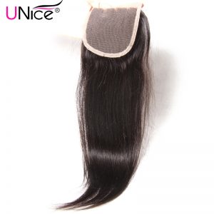 UNICE HAIR Three Part Brazilian Straight Hair Closure Swiss Lace Size 4"x4" Non-Remy Hair Lace Closure 100% Human Hair