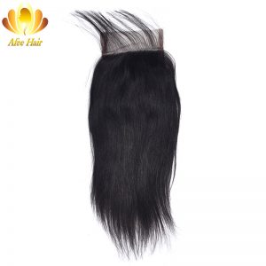 Ali Afee Hair Brazilian Straight Lace Closure Natural Color 4*4 Swiss Lace Closure Non-remy Hair Middle Part 130% Density