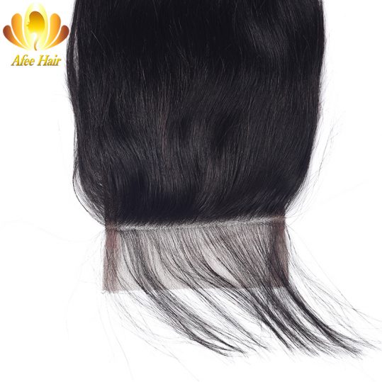 Ali Afee Hair Brazilian Straight Lace Closure Natural Color 4*4 Swiss Lace Closure Non-remy Hair Middle Part 130% Density