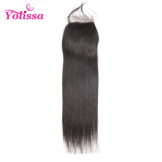 Yolissa Brazilian Straight Hair Closure Free Part Natural Color 100% Human Hair 4x4 Lace Closure Free Shipping non-remy Hair