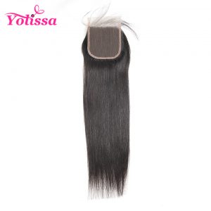 Yolissa Brazilian Straight Hair Closure Free Part Natural Color 100% Human Hair 4x4 Lace Closure Free Shipping non-remy Hair