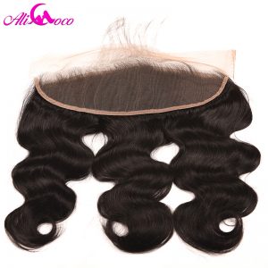 Ali Coco Hair Brazilian Body Wave Lace Frontal Closure With Baby Hair 100% Human Hair 8"-20" Non Remy Hair Natural Color