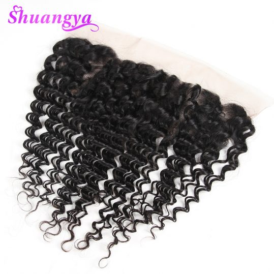 Shuangya hair Non- remy Hair Deep Wave Lace Frontal Swiss Lace Brazilian Hair Free Part 13*4 Inch Natural Color 120% Density