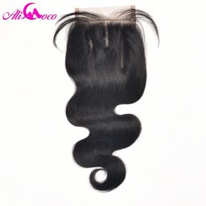 Ali Coco Hair Brazilian Body Wave 4x4 Lace Closure 8-20 inch Three Part 100% Human Hair Non-remy Natural Color