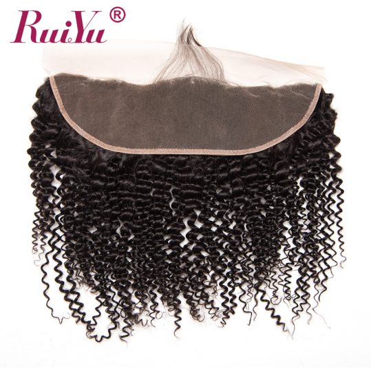 RUIYU Brazilian Kinky Curly Hair Lace Frontal Closure Ear To Ear Pre Plucked Frontal Closure Human Hair With Baby Hair Non-Remy