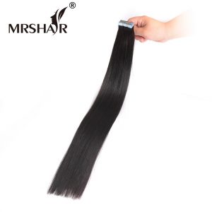 MRSHAIR 1# Tape In Hair Extensions 20pcs Tape Weft Black Hair 16" 18" 20" 22" 24" Non Remy Human Hair Straight Adhesives Hair