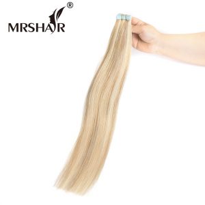 MRSHAIR P18/613# Tape In Human Hair Extensions Mixed Blonde hair Straight Double Sided Tape Extensions Non Remy 20pcs 16" - 24"