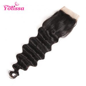 Yolissa Hair Brazilian Loose Deep Closure Free Part Natural Color 100% Human Hair 4x4 Lace Closure non-remy Hair