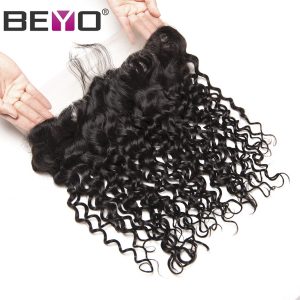Beyo Pre Plucked Lace Frontal Closure Brazilian Water Wave 13x4 Ear to Ear With Baby Hair 8-24 Inch Human Hair Closure Non-Remy