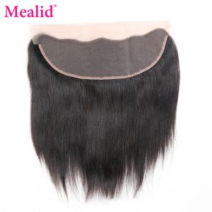 [Mealid] Brazilian Straight Hair Lace Frontal Non-remy Natural Color 8"-20" Human Hair Closure Free Shipping