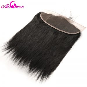 Ali Coco Hair 13x4 Brazilian Straight Lace Frontal Closure With Baby Hair Free Part 8-20'' Non Remy Hair Natural Black