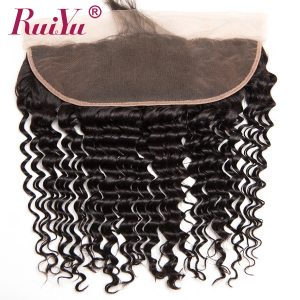 RUIYU Hair Brazilian Deep Weave Closure 13x4 Ear To Ear Lace Frontal Closure With Baby Hair Non-remy Human Hair 130% Density