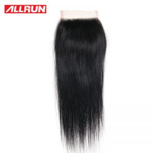 ALLRUN Hair Brazilian Straight Hair Lace Closure 4*4 Free Part 100% Non Remy Human Hair Closure 8"-20"