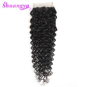 Shuangya Hair Brazilian Deep Wave 100% Human Hair lace Closure Free Part 4*4 swiss lace Natural Color 10"-20" Non remy hair
