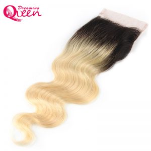 Dreaming Queen Hair 1B/613 Body Wave 4x4 Lace Closure Ombre Brazilian 100 Human Hair No Remy Hair Closure with Baby Hair