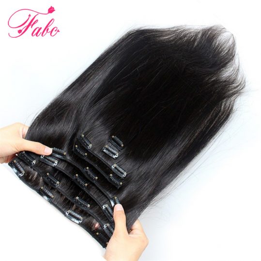 Fabc Hair Brazilian Straight Hair Clip in Human Hair Extensions Natural Color Non-Remy Hair Clip-in Full Head 10Pcs/Set
