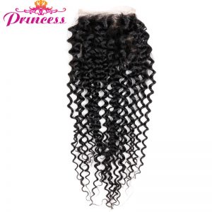 Beautiful Princess Hair Brazilian Kinky Curly Lace Closure Free Part Non-Remy Hair Closure  4*4  8 To 20 Inch Lace Human Hair
