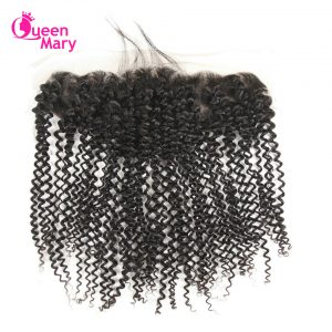 Queen Mary Brazilian Kinky Curly Lace Frontal Closure 13*4  Non-Remy Hair Kinky Curly With Baby Hair Human Hair Shipping Free