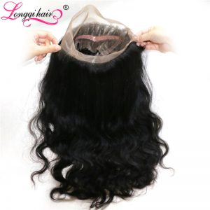 LONGQI HAIR Brazilian Body Wave 360 Lace Frontal Closure Free Part Natural Black Human Hair 120% Density 10"-20" Non Remy Hair