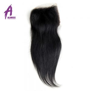 Alimice Hair Brazilian Straight Hair 4''x 4'' Free Part Lace Closure Human Hair Closure 8-20inch Natural Color Non Remy Hair