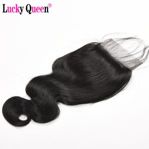 Brazilian Body Wave Lace Closure 4*4  with Baby Hair Lucky Queen Hair Products 100% Human Hair 8-20 Inch 1 Piece Non Remy Hair