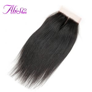 Alishes Brazilian Non-remy Hair Straight Lace Closure Natural Color 100% Human Hair Middle Part Swiss Lace 8"-22" Free Shipping