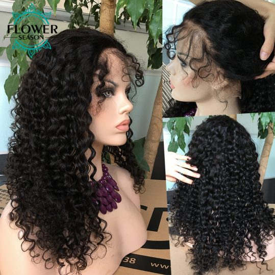 FlowerSeason 13*6 Deep Part Brazilian Kinky Curly Lace Front Human Hair Wigs With Baby Hair For Black Women Non Remy Pre Plucked