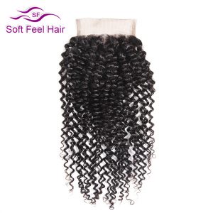 Soft Feel Hair Brazilian Kinky Curly Closure 4x4 Human Hair Lace Closure Free Part Non Remy Hair Natural Color 10-22 Inch