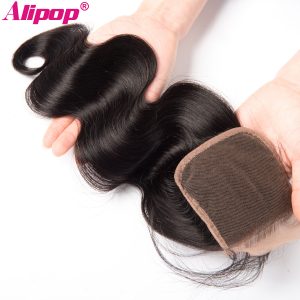 ALIPOP Brazilian Body Wave Lace Closure With Baby Hair Non Remy Hair Natural Color 8"-24" 100% Human Hair Closure 4''x 4'' Size