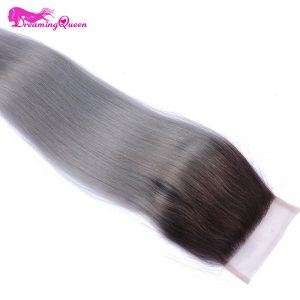 1B/Grey Color Straight Human Hair Lace Closure With Baby Hair Brazilian Ombre Hair No Remy 4x4 Closure Dreaming Queen Hair