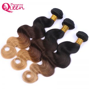 Dreaming Queen Hair Body Wave Ombre Brazilian Human Non Remy Hair  #1B /4 /27 Honey Blonde Color Ombre Hair Extensions 1 Piece